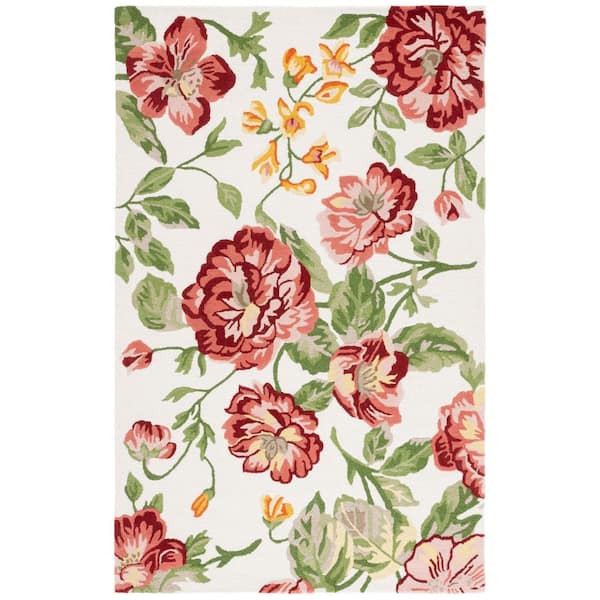 Jardin 3 ft. x 5 ft. Ivory/Pink Floral Leaves Area Rug