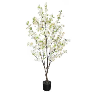 4.5 ft. Cream White Artificial Cherry Blossom Flower Tree in Pot