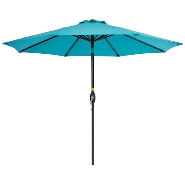 JOYESERY 9 ft. Market Aluminum Pole Patio Umbrellas with Tilt Button in Turquoise Blue