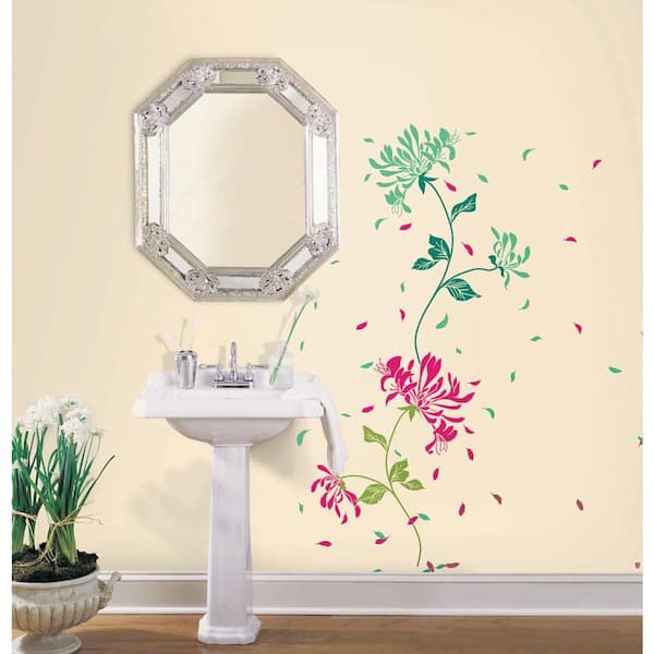 Snap 39.75 in. x 17.125 in. Green and Rose Floral Wall Decal