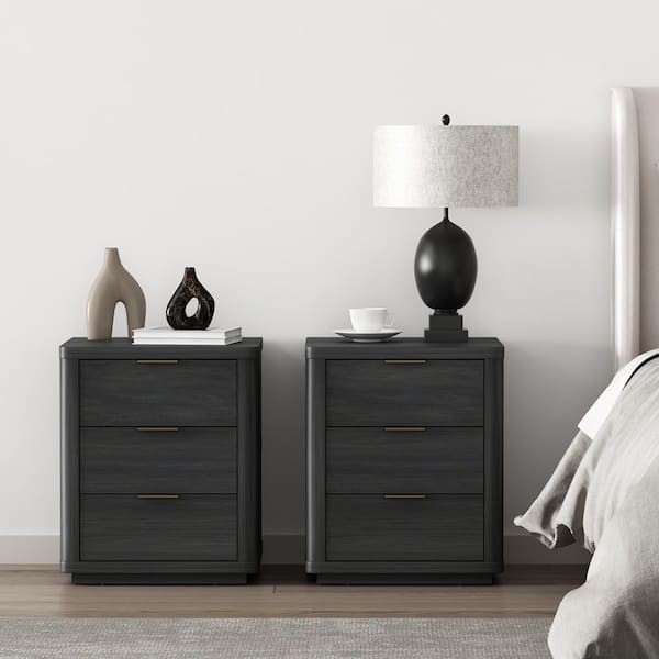 Evelyn Modern Charcoal Grey 3-Drawer 20 in. W Nightstand (Set of 2)