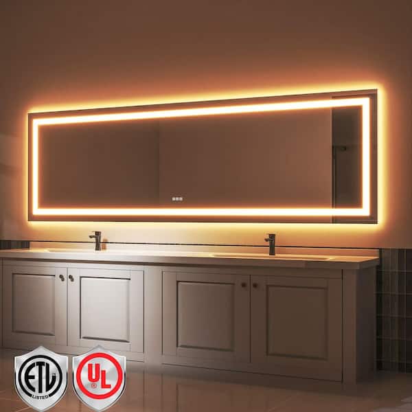 118 in. W x 36 in. H Rectangular Frameless LED Light Anti-Fog Bathroom Wall Mirror with Backlit and Front Light