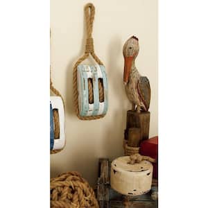 14 in. x  4 in. Wood Blue Pulley Sail Boat Wall Decor