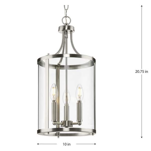 Progress Lighting Gilliam 3-Light Brushed Nickel Farmhouse Clear Glass Cylinder Medium Hanging Pendant Light