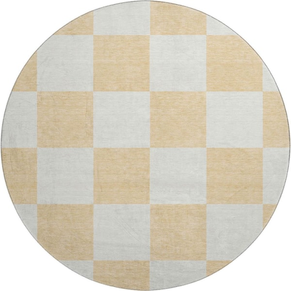 Mayfield Premium Machine Washable Abstract AMF2345 Peach 8 ft. x 8 ft. Round Rug