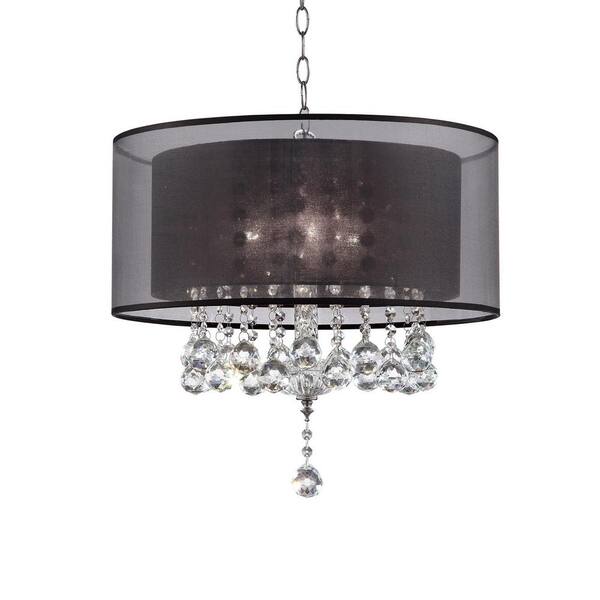 Unbranded 19 in. Effleurer 3-Bulb Clear Crystal Chandelier with Black Shade Chrome