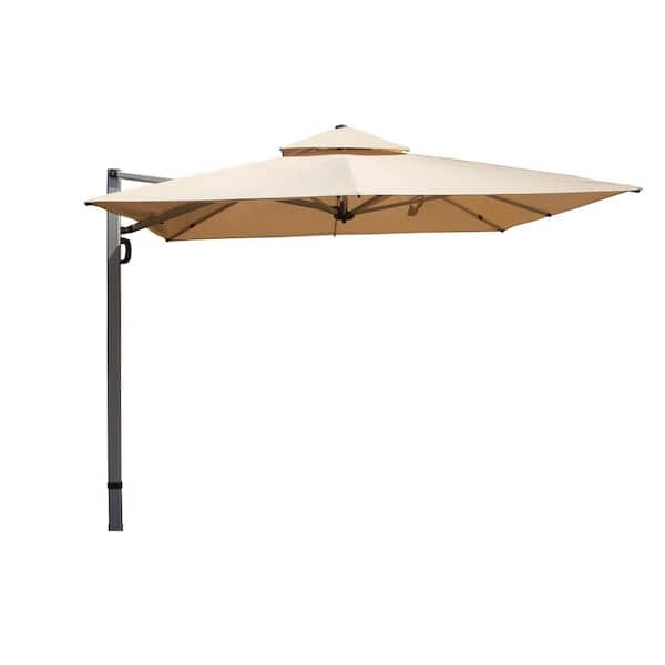 Sudzendf 11 ft. x 9 ft. Rectangle Cantilever Patio Umbrella in Beige with Center Pole