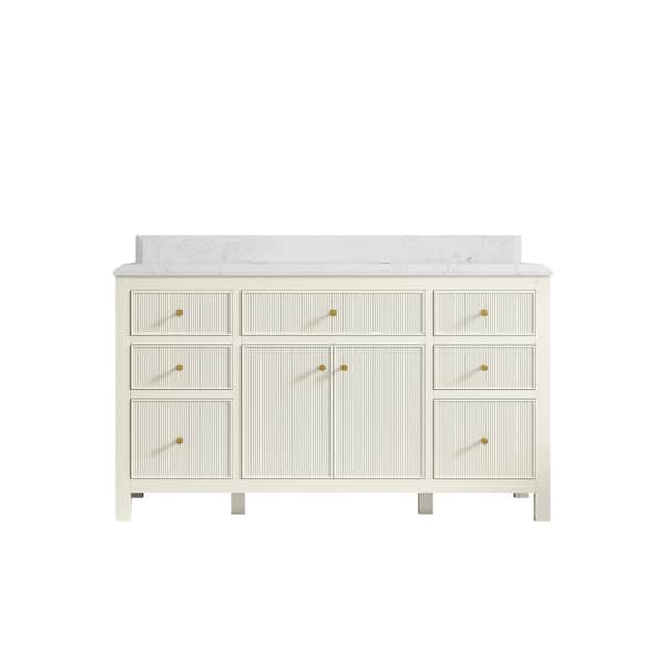Willow Collections Sonoma 60 in. Single Sink Freestanding Alabaster Bath Vanity with Empira White Quartz Top Unassembled