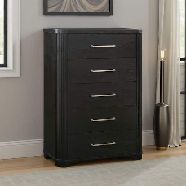 Benjara Chas Charcoal Black and Brass 5 Drawer 18 in. Chest of Drawers  Dresser without Mirror BM335927