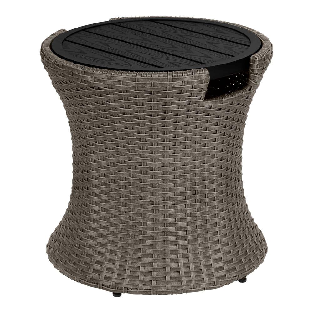 Hampton Bay 20.08 in. Fairlane Black Wicker Outdoor Side Table DE22926 The Home Depot