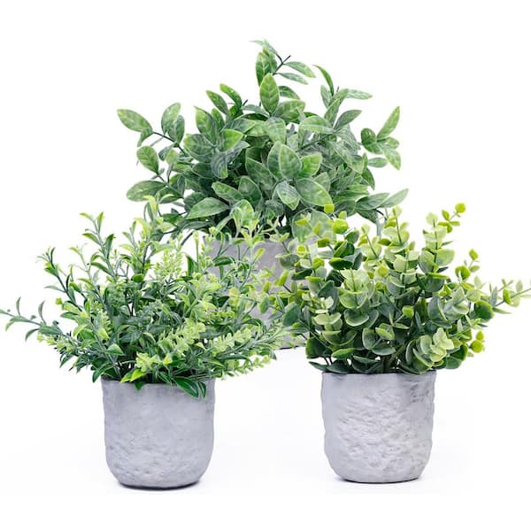 3 in. 9.45 in. Gray Indoor Artificial Eucalyptus Plant 3-Pack with White  Round Pot Ultra-Realistic Low Maintenance 59C1124D1993 - The Home Depot