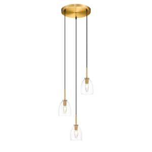 Vanessa 3-Light Brass Pendant with Glass Shade