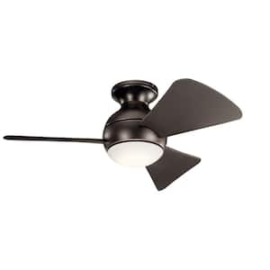 Sola 34 in. Indoor/Outdoor Olde Bronze Low Profile Ceiling Fan with Integrated LED with Wall Control Included