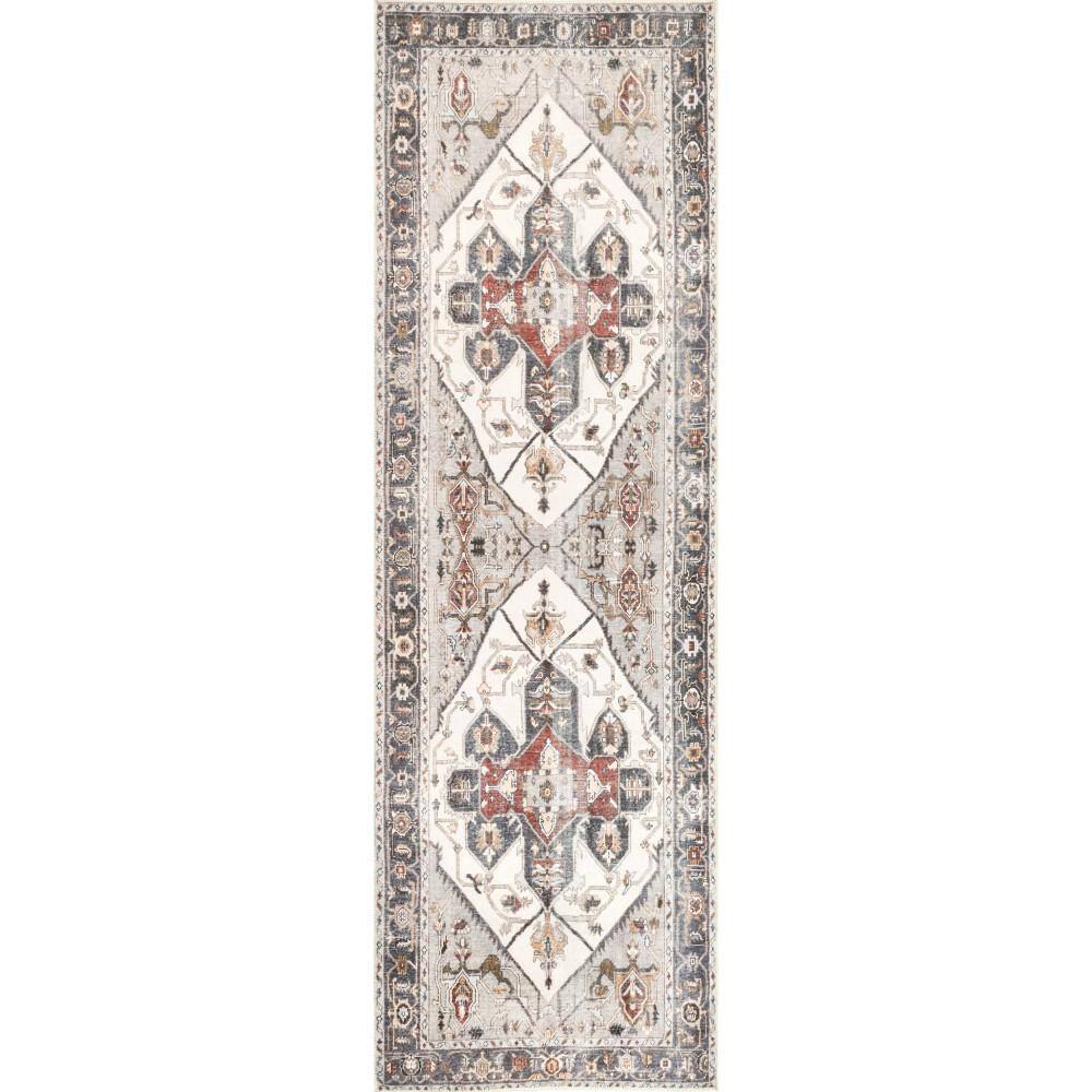 nuLOOM Mali Machine Washable Traditional Medallion Ivory 3 ft. x 12 ft