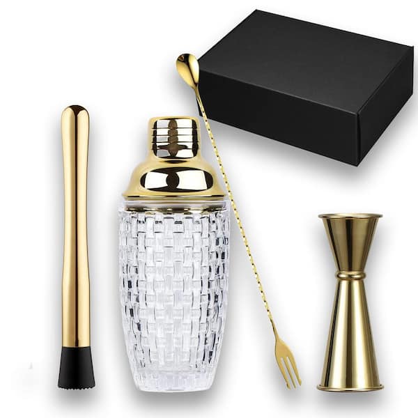 Adrinfly Cocktail Shakers and Mixers Set-13 Oz. Gold-Glass-4-Piece Mixology Kit Perfect Making Cocktail and Protein Shakes