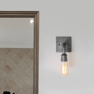 1-Light Brushed Gray Wall Sconce Modern Farmhouse Wall Light Bathroom Vanity Light