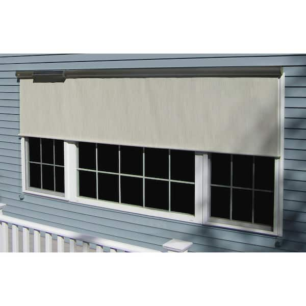 Bali Essentials Cream Cordless Light Filtering Fade Resistant Vinyl Horizontal Exterior Roll-Up Shade 120 in. W x 84 in. L