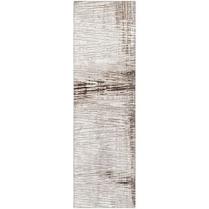 Mayfield Premium Machine Washable Abstract AMF1981 Taupe 2 ft. x 7 ft. Runner Rug