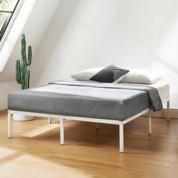 best price mattress White Metal Frame Queen Platform Bed with Heavy Duty Steel Slats