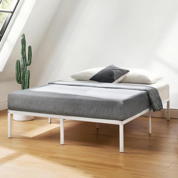 MELLOW White Metal Frame Full Platform Bed with Heavy Duty Steel Slats