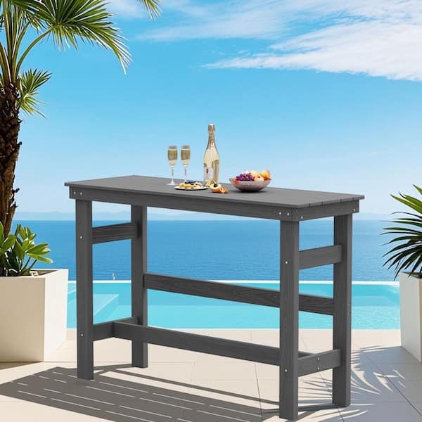 JEAREY HDPE Rectangle Plastic Bar Height Outdoor Dining Table in Gray ...