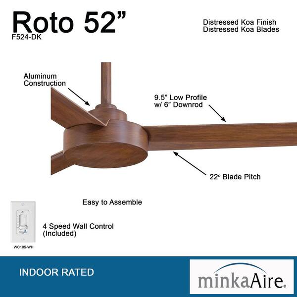 Indoor Distressed Koa Ceiling Fan 