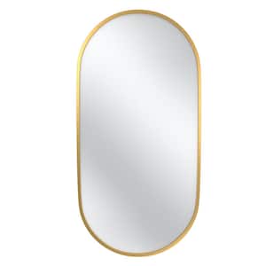 36 in. W x 18 in. H Large Oval Stainless Steel Framed Wall Bathroom Vanity Mirror with Mounting Hardware in Brushed Gold
