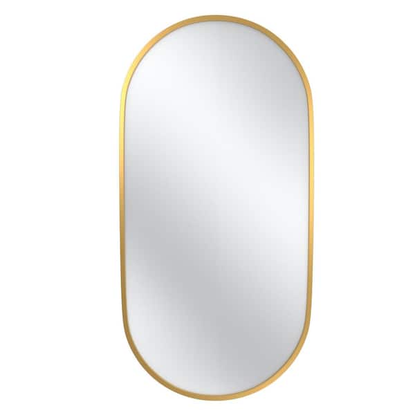 Boyel Living 36 in. W x 18 in. H Large Oval Stainless Steel Framed Wall Bathroom Vanity Mirror with Mounting Hardware in Brushed Gold