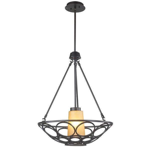 World Imports 1-Light Oil-Rubbed Bronze Pendant with Frosted Amber Glass Shade