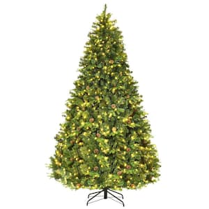 8 ft. Pre-Lit Premium Spruce Artificial Christmas Tree Hinged 660 LED Lights Pine Cones