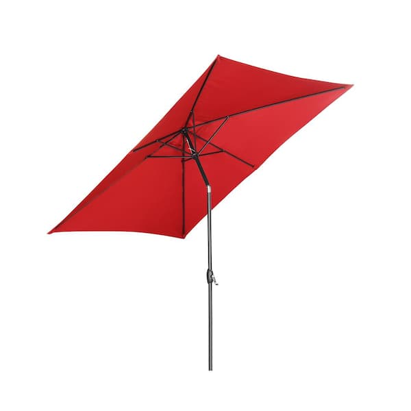 OVASTLKUY 6.5 ft. x 10 ft. Square Outdoor Market Table Patio Umbrella With Push Button Tilt and Crank in Red