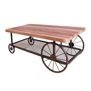 47 " Oak Rectangle Wood Coffee Table with Metal Open Storage Shelf