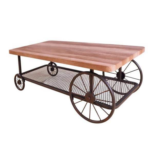 Wateday 47 " Oak Rectangle Wood Coffee Table with Metal Open Storage Shelf