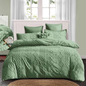 Shatex Tufted Twin Sage Green Comforter Bedding Set- 2 Piece All Season, Ultra Soft Polyester - Boho Stripes, Green