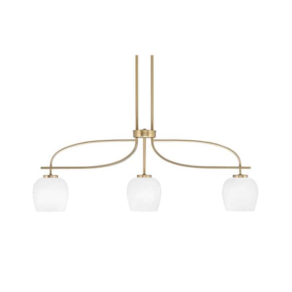 Unbranded Olympia 14 in. 3-Light Chandelier New Age Brass White Marble Glass Shade