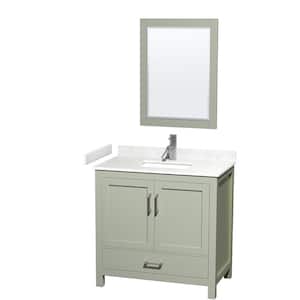 Sheffield 36 in. W x 22 in. D x 35 in. H Single Bath Vanity in Light Green with Carrara Cultured Marble Top & 24" Mirror