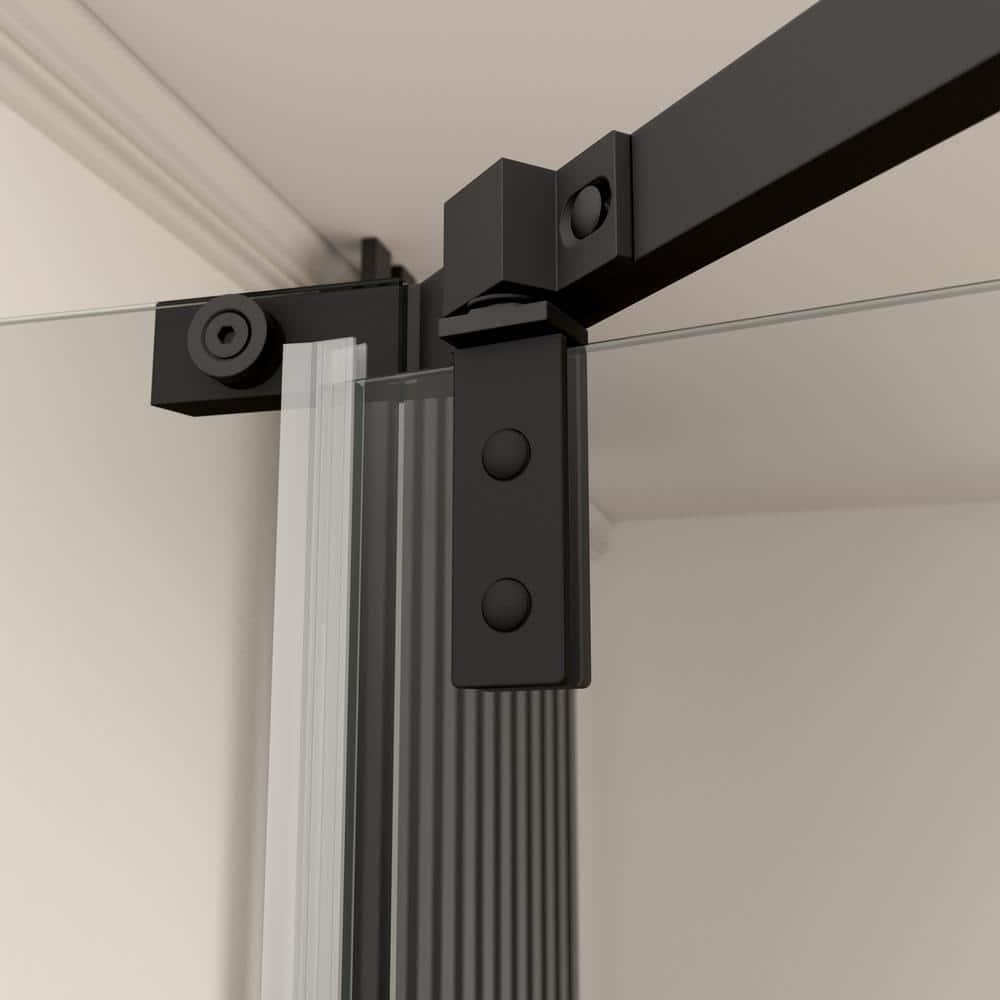 Matte Black Neo-Angle Frameless Pivot Shower Door with Clear Glass