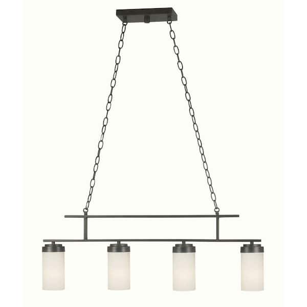 Kenroy Home Toronto 4-Light Satin Bronze Island Light with White Glass Shade