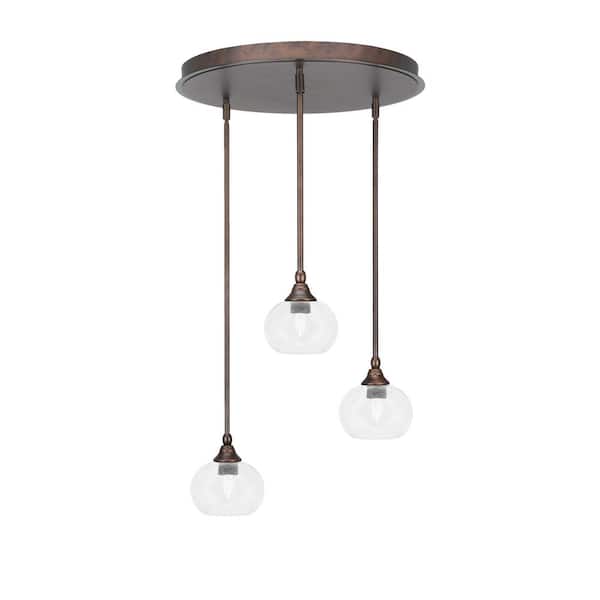 Unbranded Villa 3 Light Bronze Pendant, Cluster Pendant Light with 7 in. Clear Bubble Glass Shades, No Bulbs Included