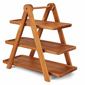 3-Tier 13.46 in. W x 16.75 in. H x 9.65 in. D Brown Wood Serving Tray, Cupcake Stand, Farmhouse Serving Platter