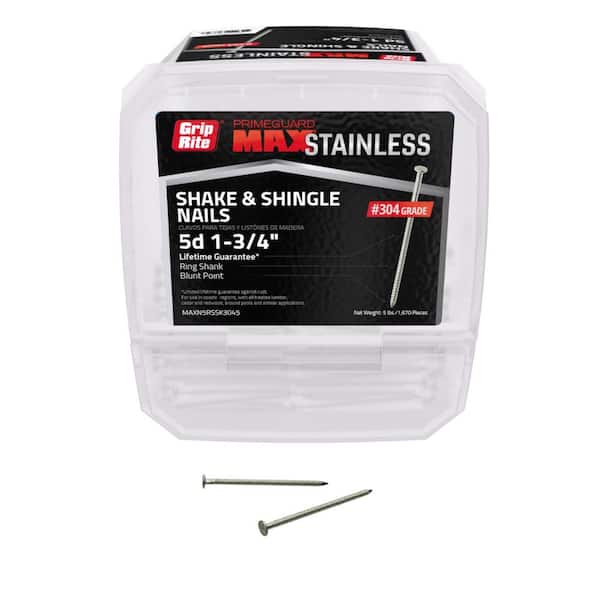 Grip-Rite 1-3/4 in. x 14-Gauge 4-penny 304 Stainless Steel Ring Shank Shake and Shingle Nails 5 lb. Box