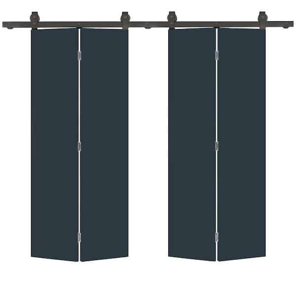 CALHOME 24 in. x 80 in. Charcoal Gray Smooth Flush Hardboard Hollow Core Composite Bi-Fold Barn Door with Sliding Hardware Kit