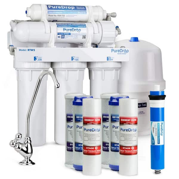 PureDrop 5 Stage Reverse Osmosis Water Filtration System with Extra Pre-Filters, Reduces PFAS, Fluoride, Chloramine, Lead