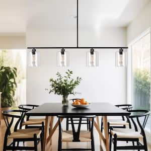 60-Watt 4-Light Matte Black lsland Pendant Chandelier Mini Pendant Light with Clear Glass Shade