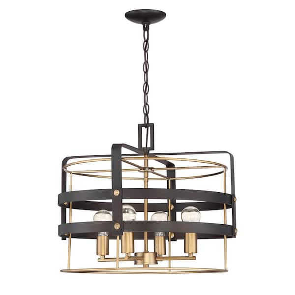 Cordelia Lighting Brooks 60-Watt 4-Light Vintage Bronze Industrial Pendant Light with Open Cage Design and No Bulbs Included
