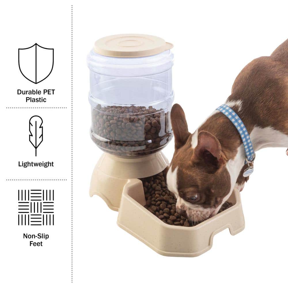 Beige and Clear Automatic Pet Feeder and Water Dispenser Set