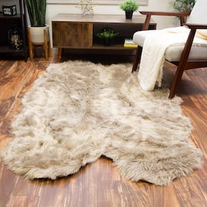 Serene Silky Faux Fur Fluffy Shag Rug Light Brown 4' x 6' Sheepskin