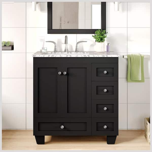 Eviva Acclaim 30 in. W x 22 in. D x 34 in. H Bath Vanity in Espresso with White Carrara Marble Top with White Sink