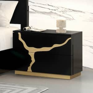 Rove Black and Gold Accents 2-Drawer 28 in. W Nightstand