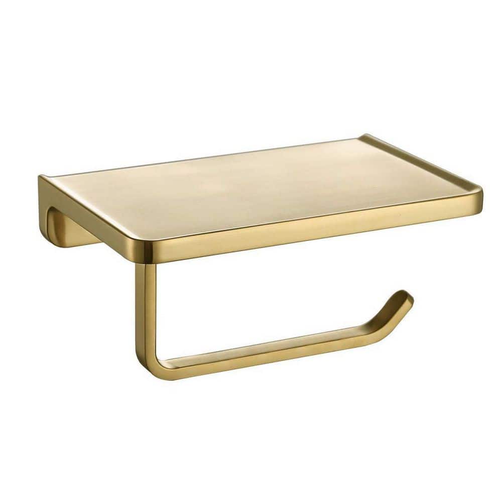 Gold Toilet Paper Holder, Stick On Brushed Brass Toilet Paper Holder With  Shelf, Self Adhesive No Drill Or Wallmount With Screws Compatible Bathroom